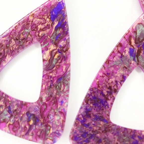 Triangle Drop Earrings in Purple - Picture 3 of 5
